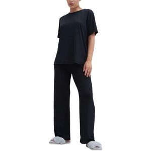 Talmont Women's Silky Short Sleeve Pajama Sets - Black